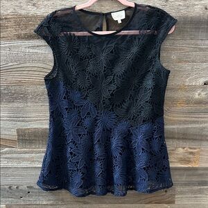 Anthropologie Deletta Black and Navy Embroidered Top Size Small